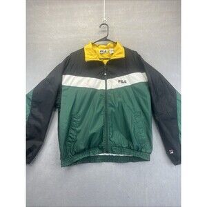 Fila Windbreaker Jacket Full Zip Size Medium Green Black Vintage 90s Y2K